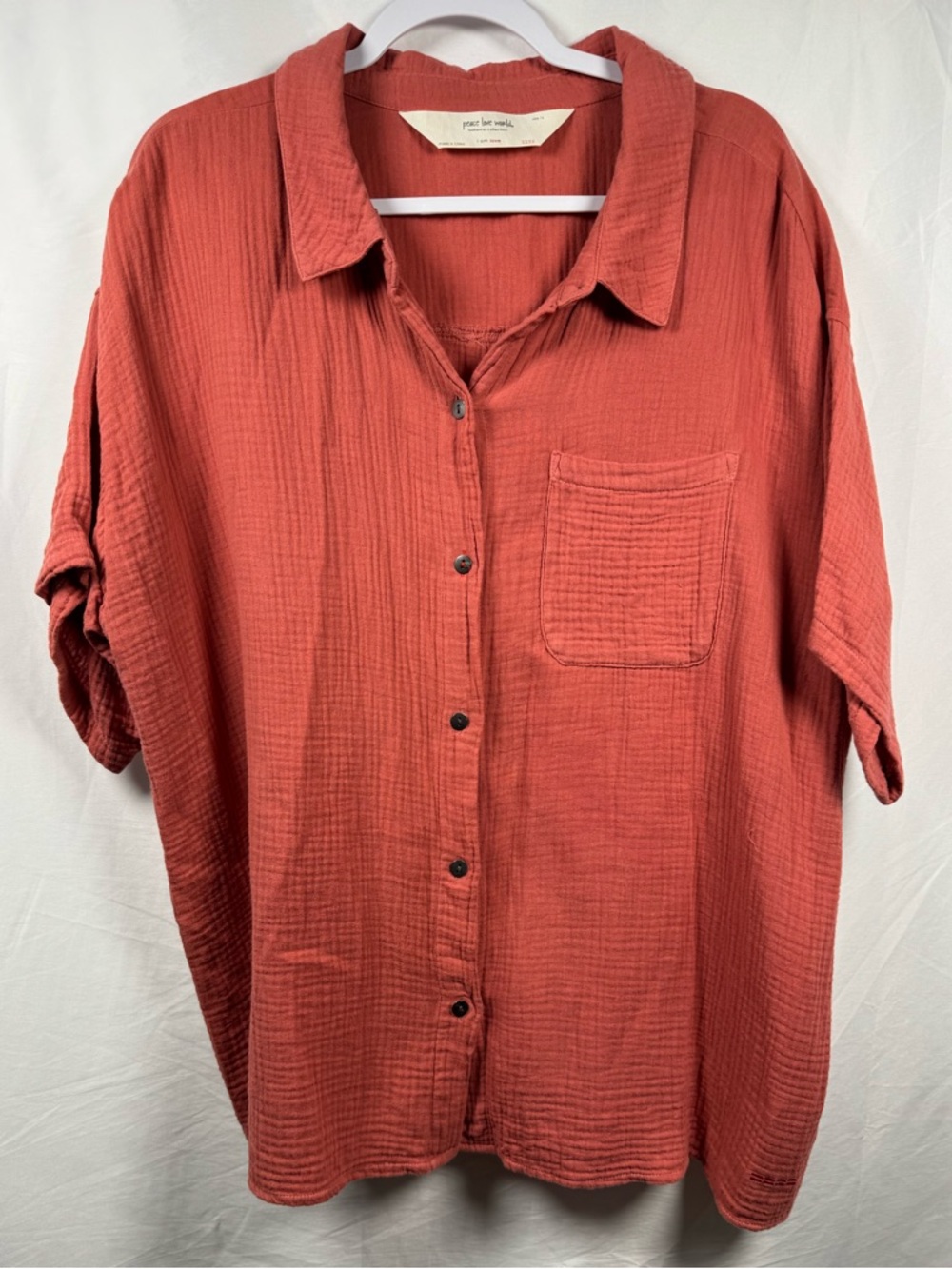 Peace Love World Women's Rust Casual Gauze Button-Down Shirt 1X